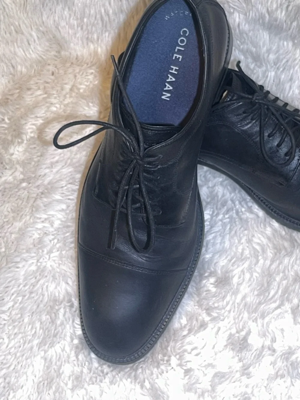 Cole Haan Men's Black Leather Cap-Toe Oxford Dress Shoes size 10.5